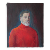 Acrylic painting on canvas portrait of a man from the 60s, old Scandinavian painting