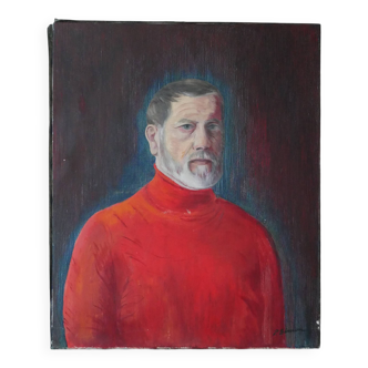 Acrylic painting on canvas portrait of a man from the 60s, old Scandinavian painting
