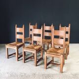Handcrafted Oak and Rush Dining Chairs, Belgium, 1960s, Set of 6
