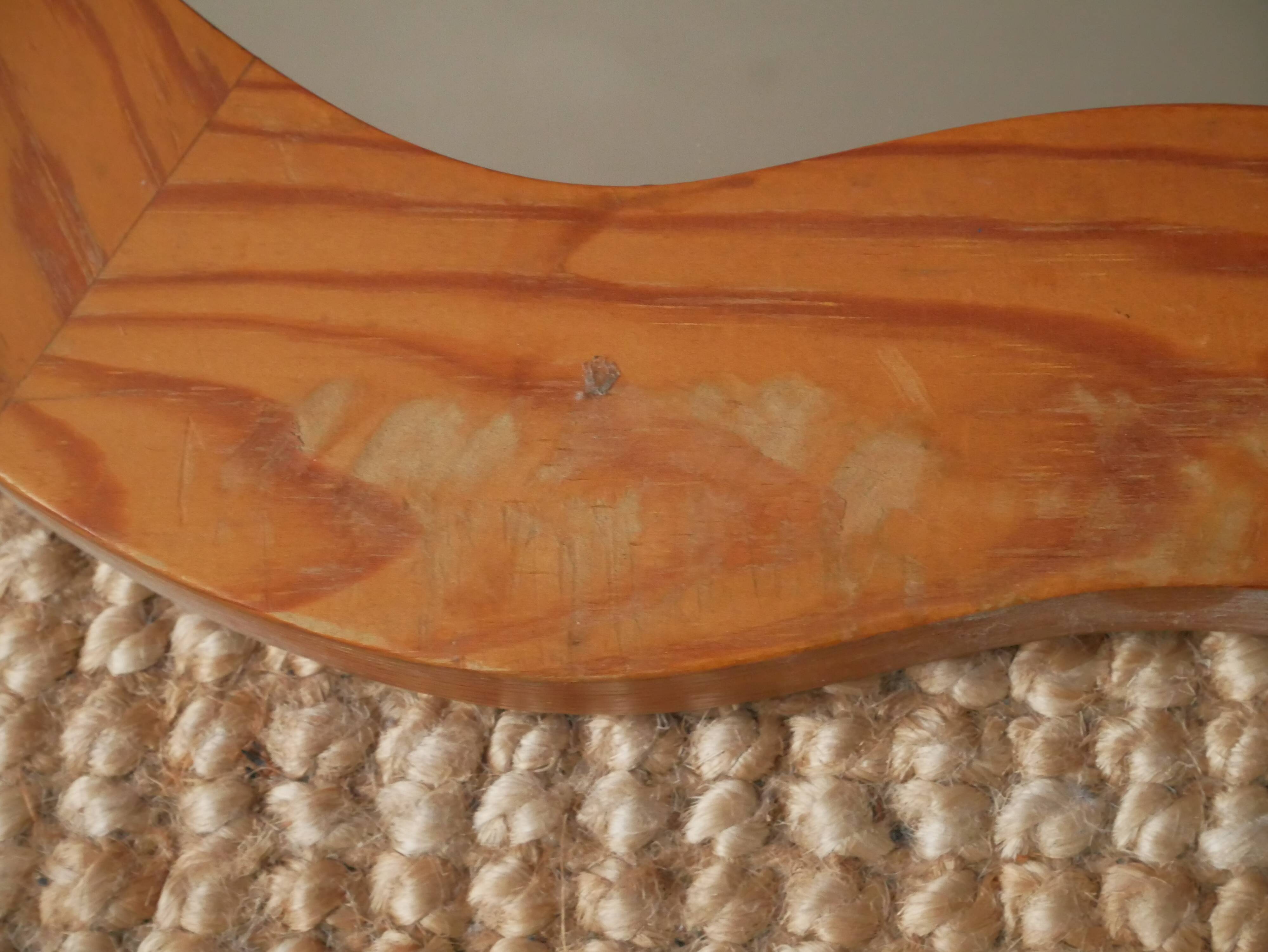 Large XL vintage retro wooden apple mirror, handcrafted, handmade object for children