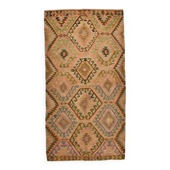 Tapis Kilim antique aux couleurs délavées, 5 x 10, noué à la main en laine, 160 x 308 cm