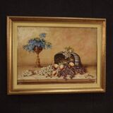 Signed painting still life with flowers and fruit from the 20th century