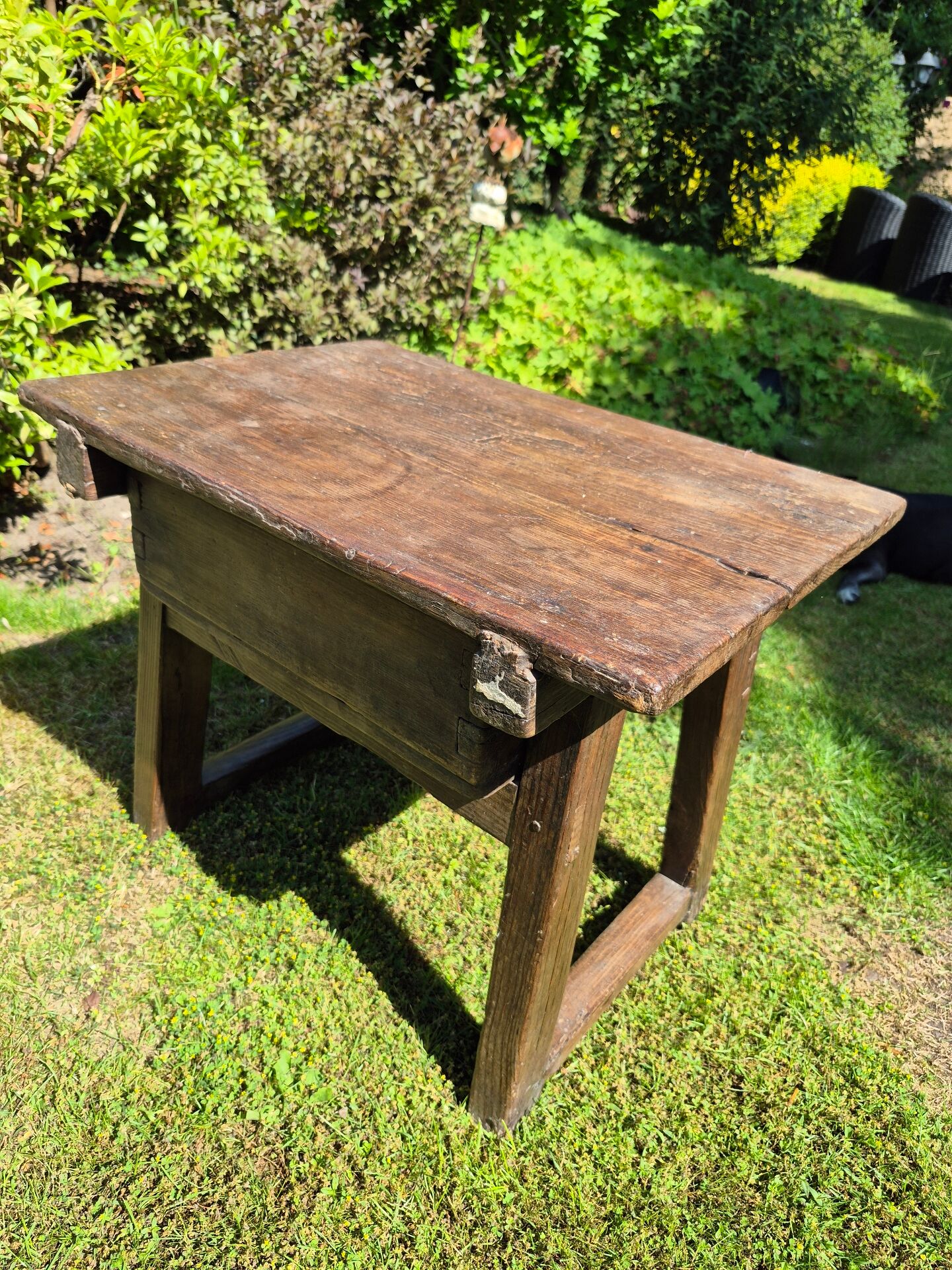 Antique Spanish side table pine rustic pay table with drawer