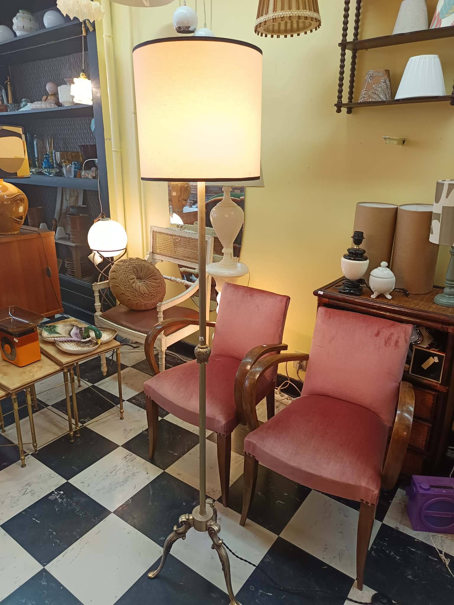 Tripod floor lamp brass circa 1950