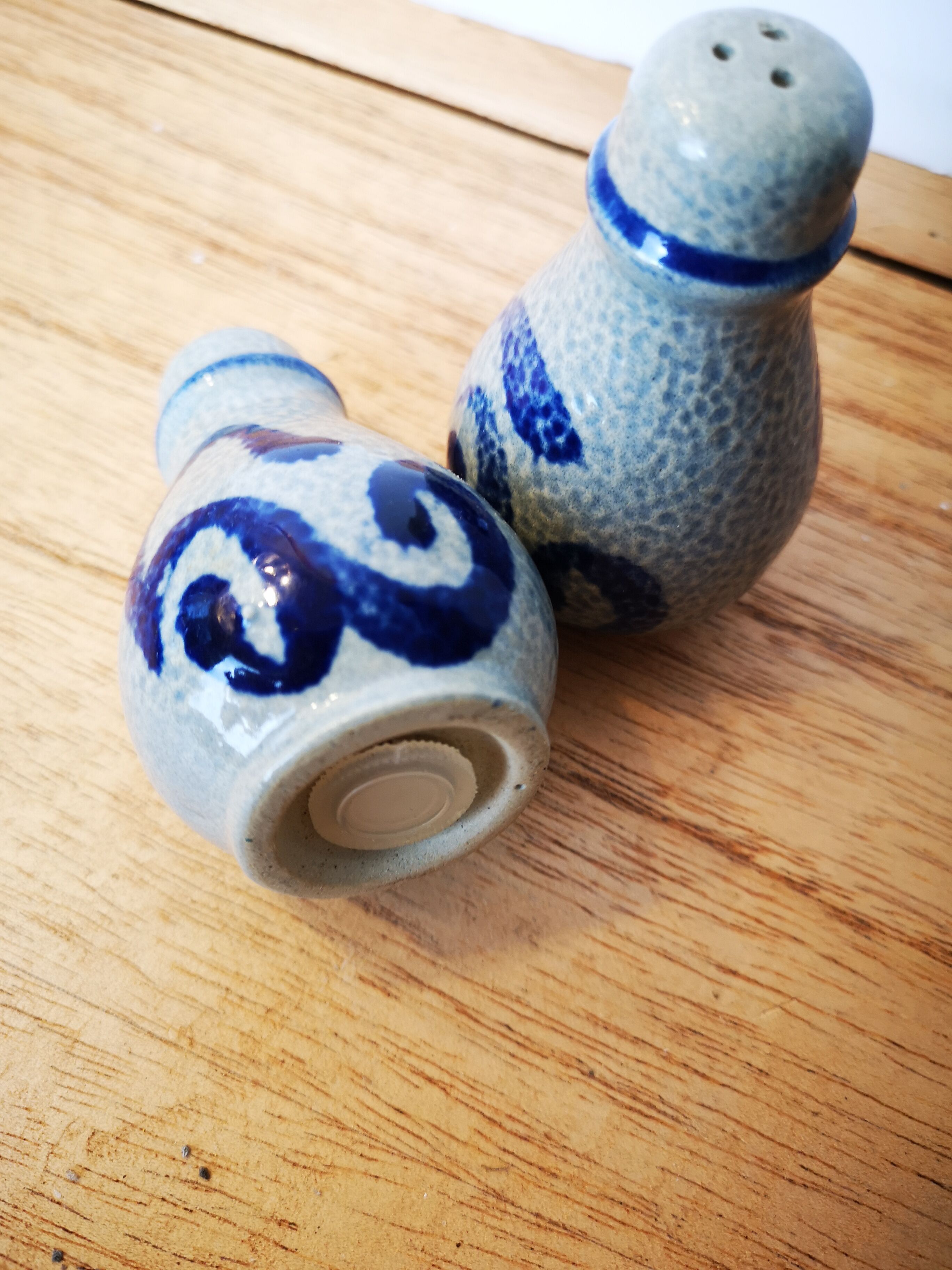 Blue-grey vintage sandstone pepper shakers