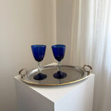 Vintage Stainless Steel Serving Tray With Gold Plated Handles