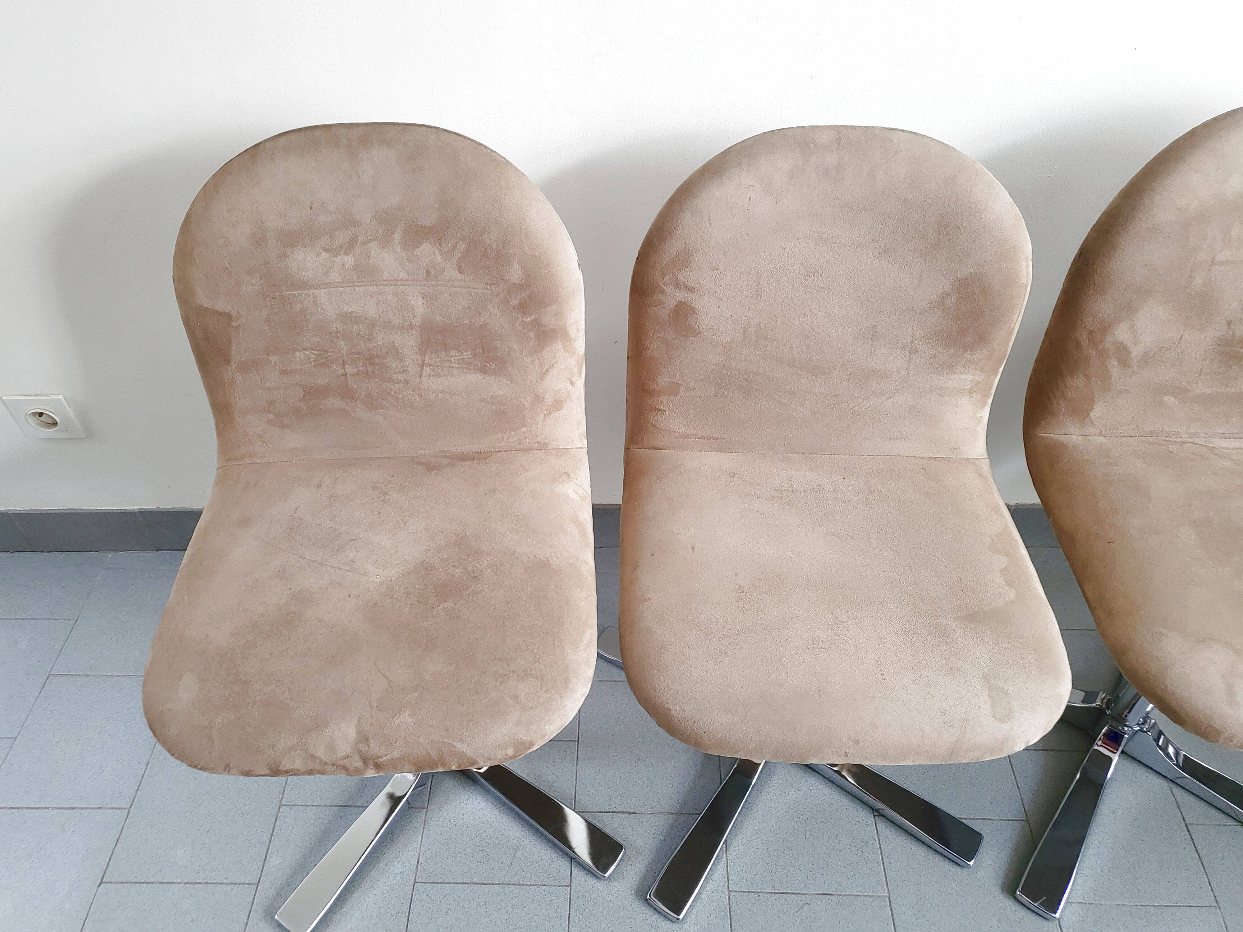 Set of 4 vintage 1970 chairs in suede & steel