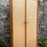 Vintage rattan and woven wicker wardrobe 1970s