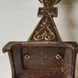 Hebrew/Jewish Flambeau candle holder, engraved Israel. In brass with an old gold patina. Floral patterns/25 cm