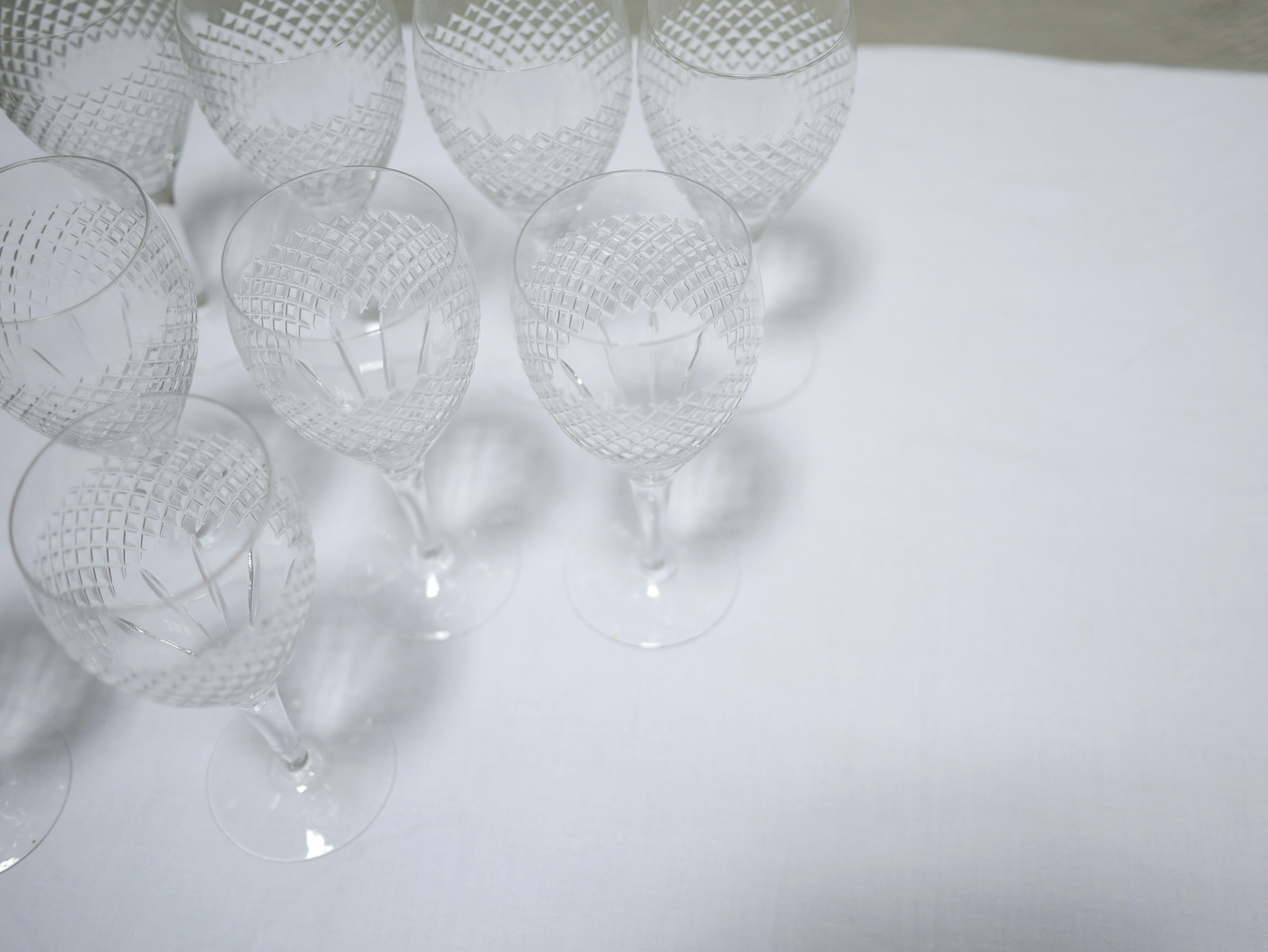 Series of 10 vintage crystal water glasses