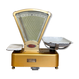 SFAM grocery scale, gilded metal circa 1950.