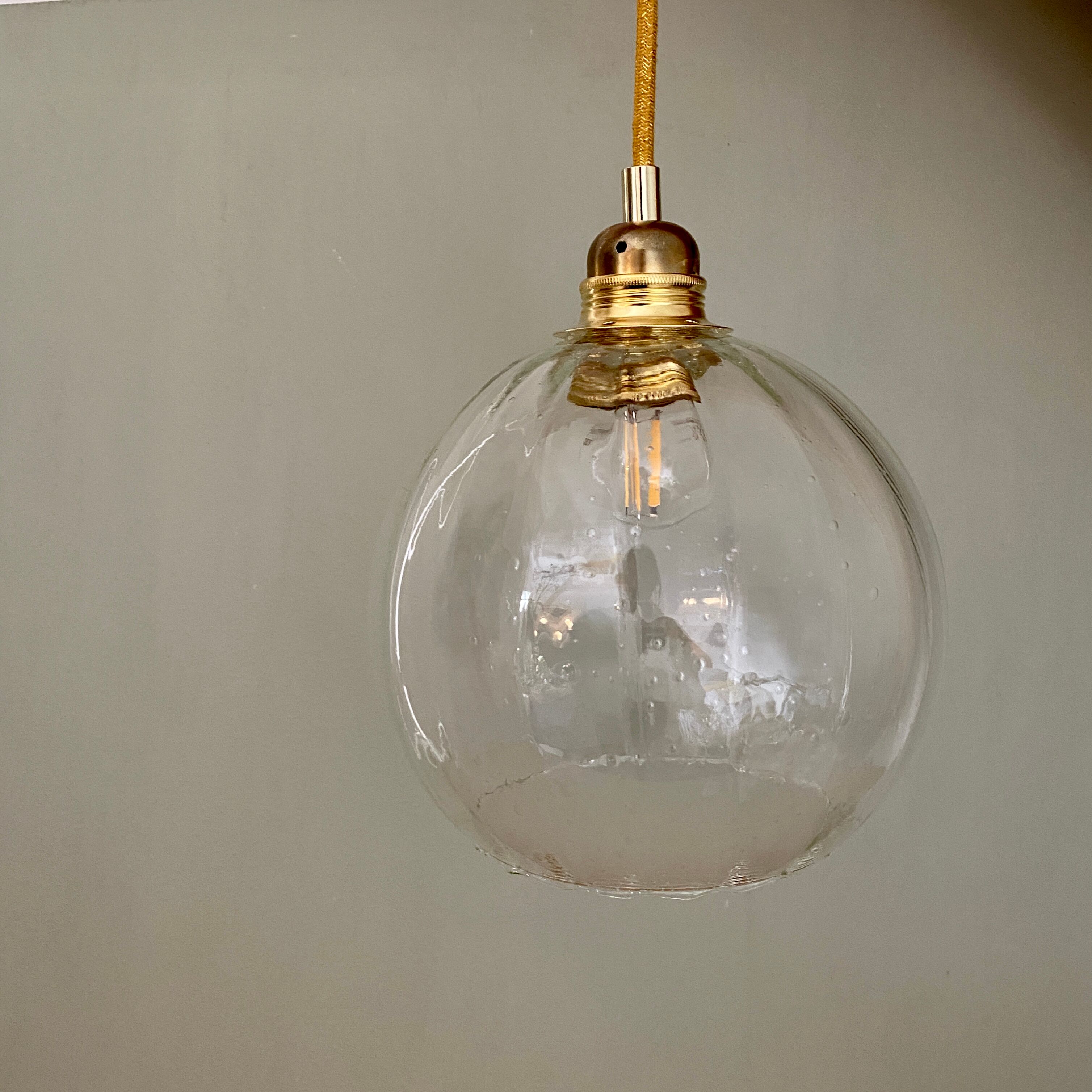 Vintage globe pendant lamp in slightly bubbled glass