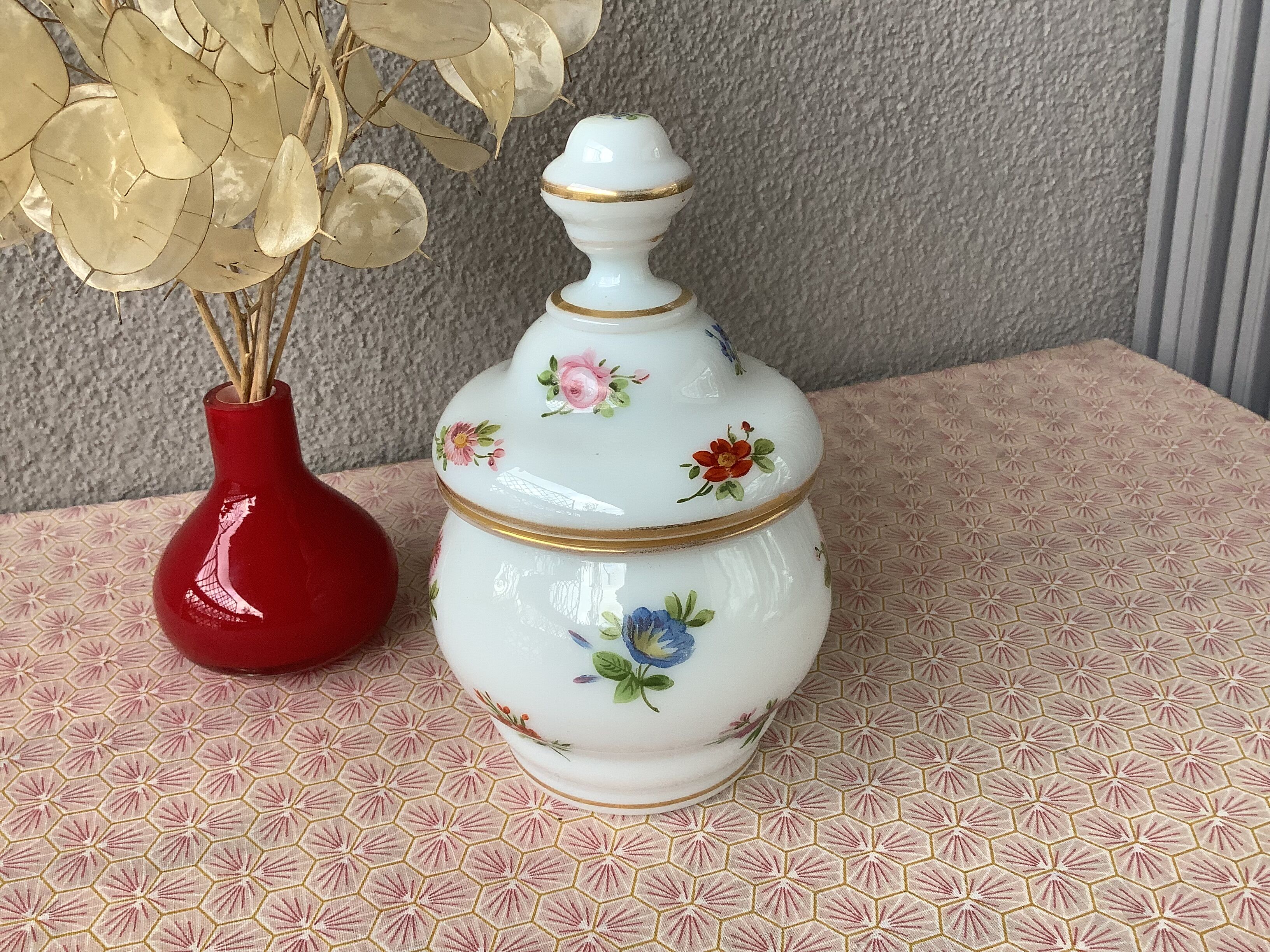 Opaline bottle hand-painted decoration early twentieth century