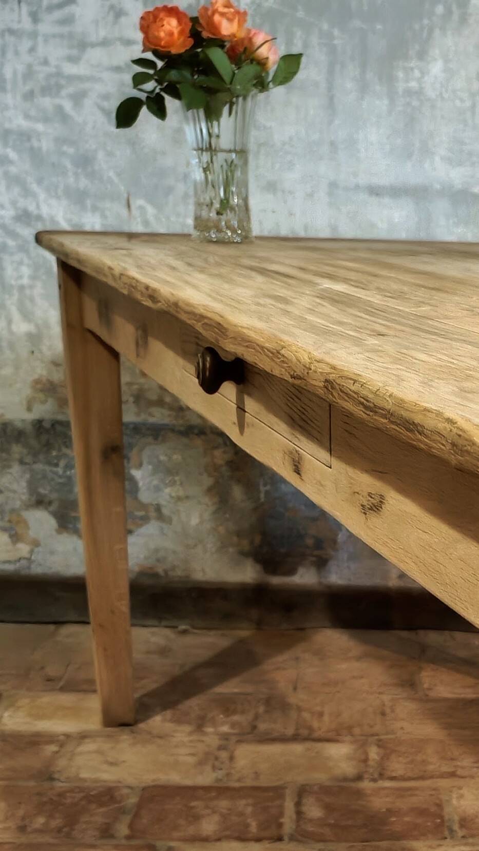 Solid oak farmhouse table "brut" 247x89, top "chocolate oak"
