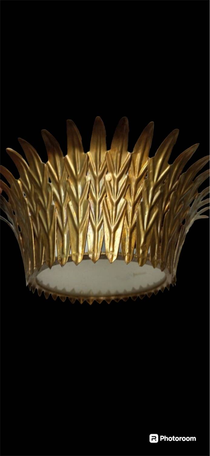 Lustre plafonnier soleil dorée métal verre ,1960