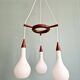 Scandinavian lustre cascade in teak and frosted white glass, 1960s