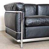 Canapé 2 places vintage Cassina LC2 par Charlotte Perriand et Le Corbusier