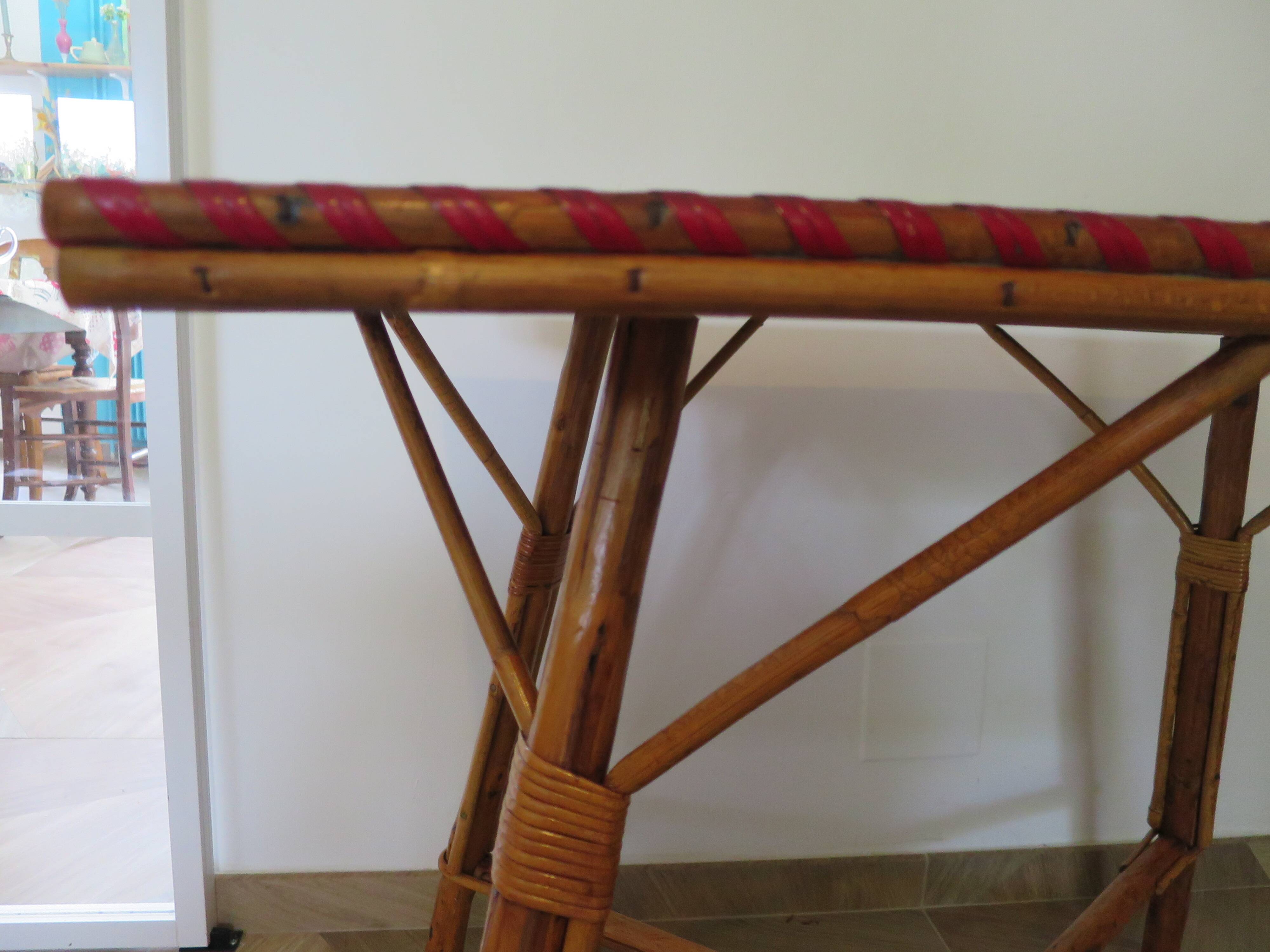 Wooden, bamboo and rattan game table, 1960s