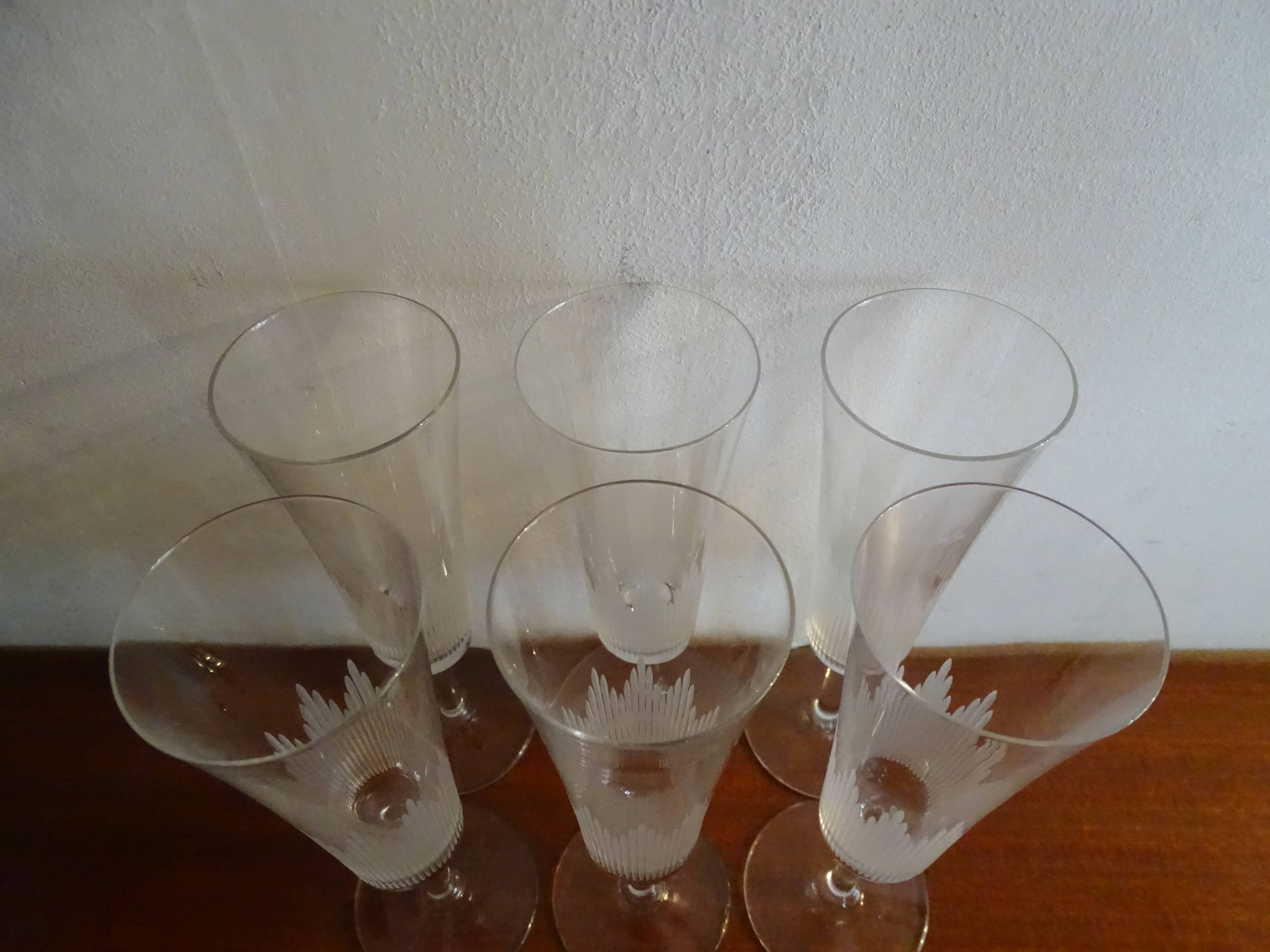 6 flutes champagne crystal cut art deco style
