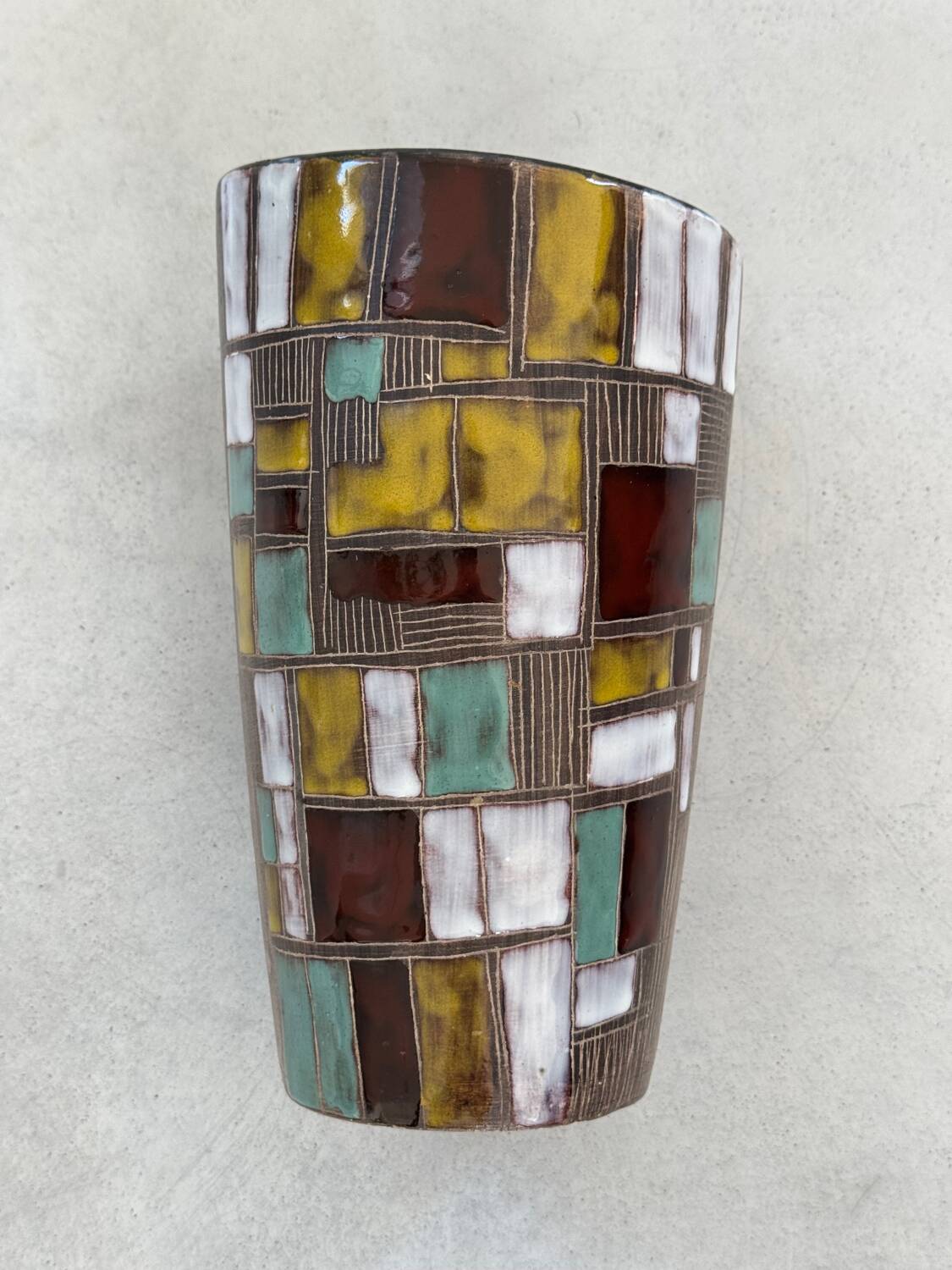 Vintage ceramic vase with abstract decor, Vallauris circa 1960