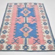 Tapis vintage bleu et rose 5x6, tapis turc en laine fait main, 141x184 cm