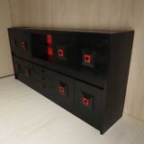 Brutalist Belgian buffet in black and red from the 1960s.