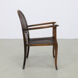 Classic English Armchair in Oak and Rattan