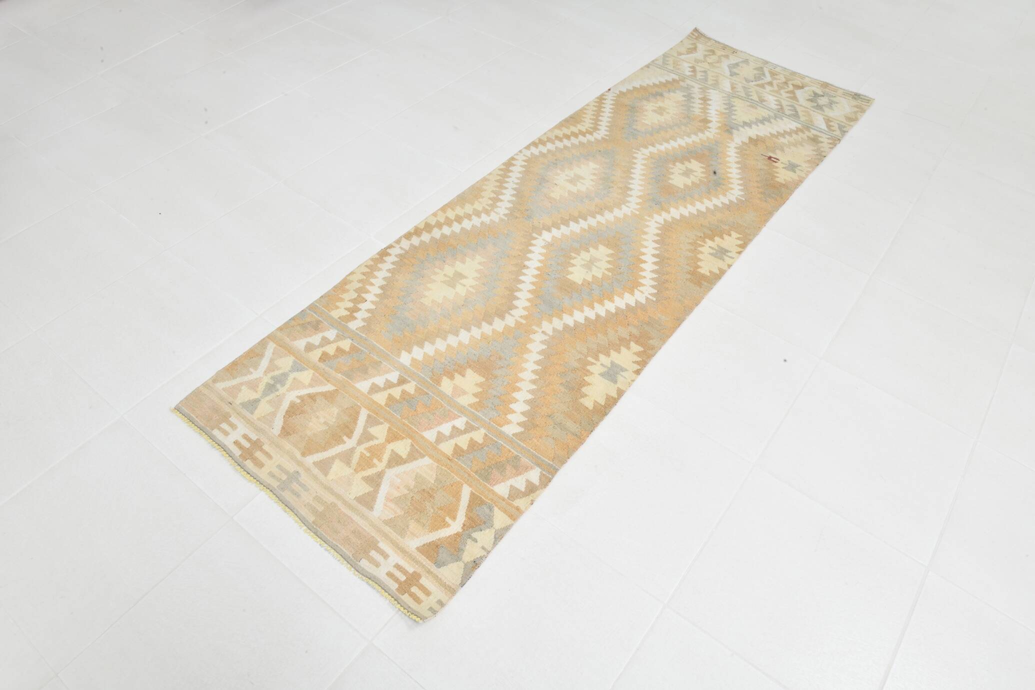Tapis de couloir Kilim beige et bleu délavé 3x8, tapis turc, décoration de ferme, 81x254 cm