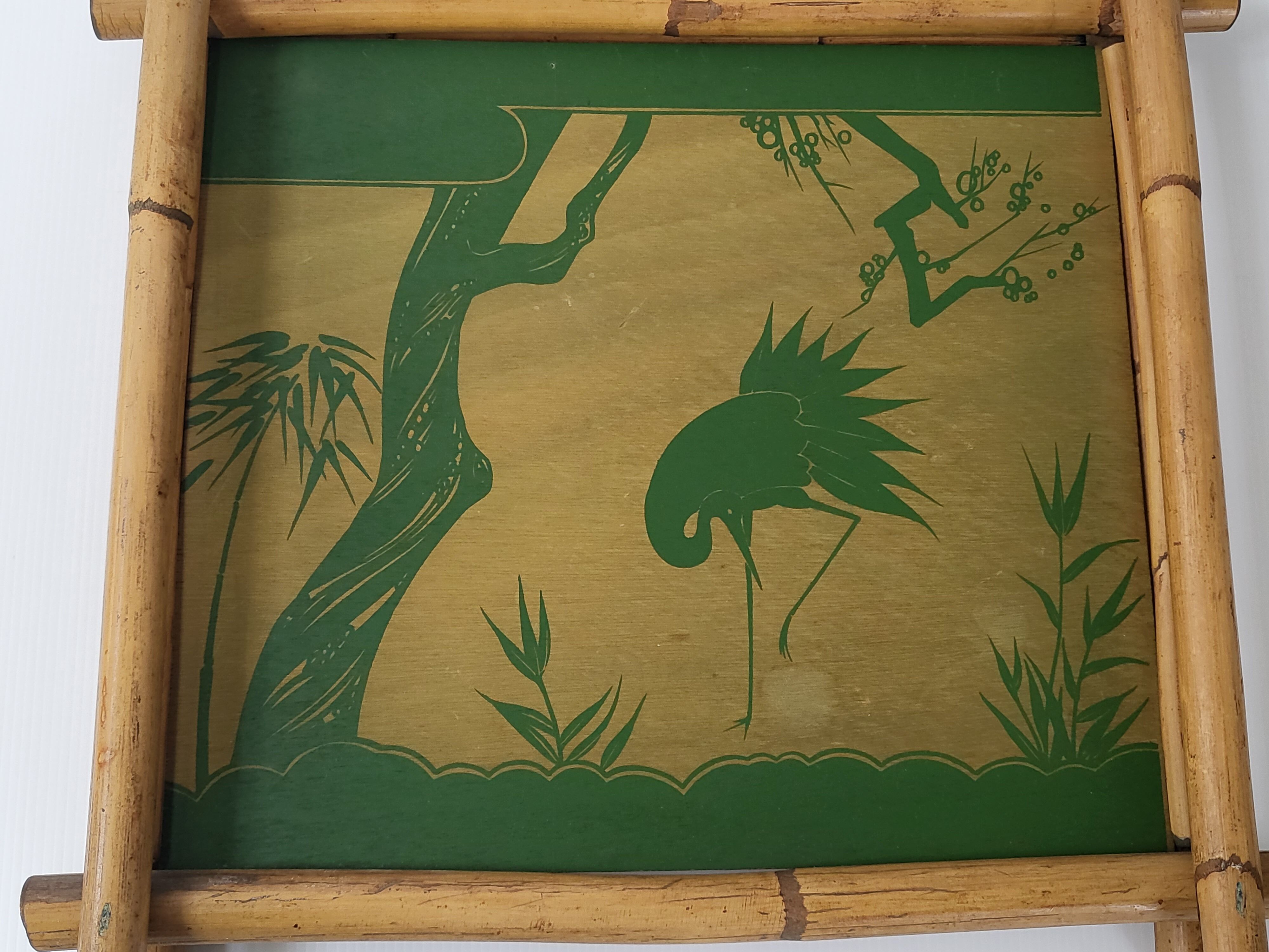 Vintage heron tray in bamboo 1960