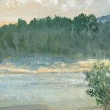 Painting "Banks of the Loire", Oil on paper, framed