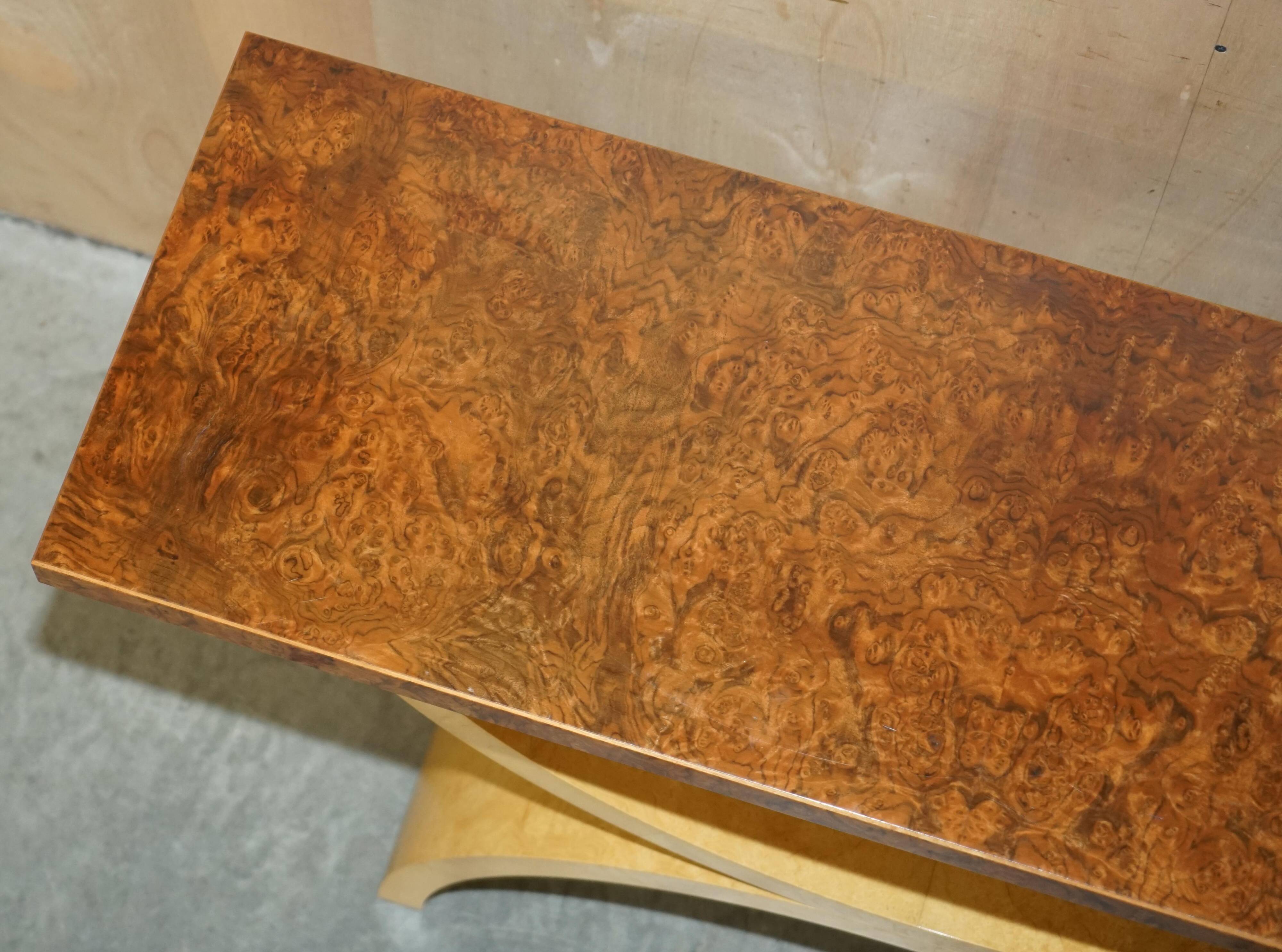 Large console in walnut, satinwood and oak by Andrew Varah.