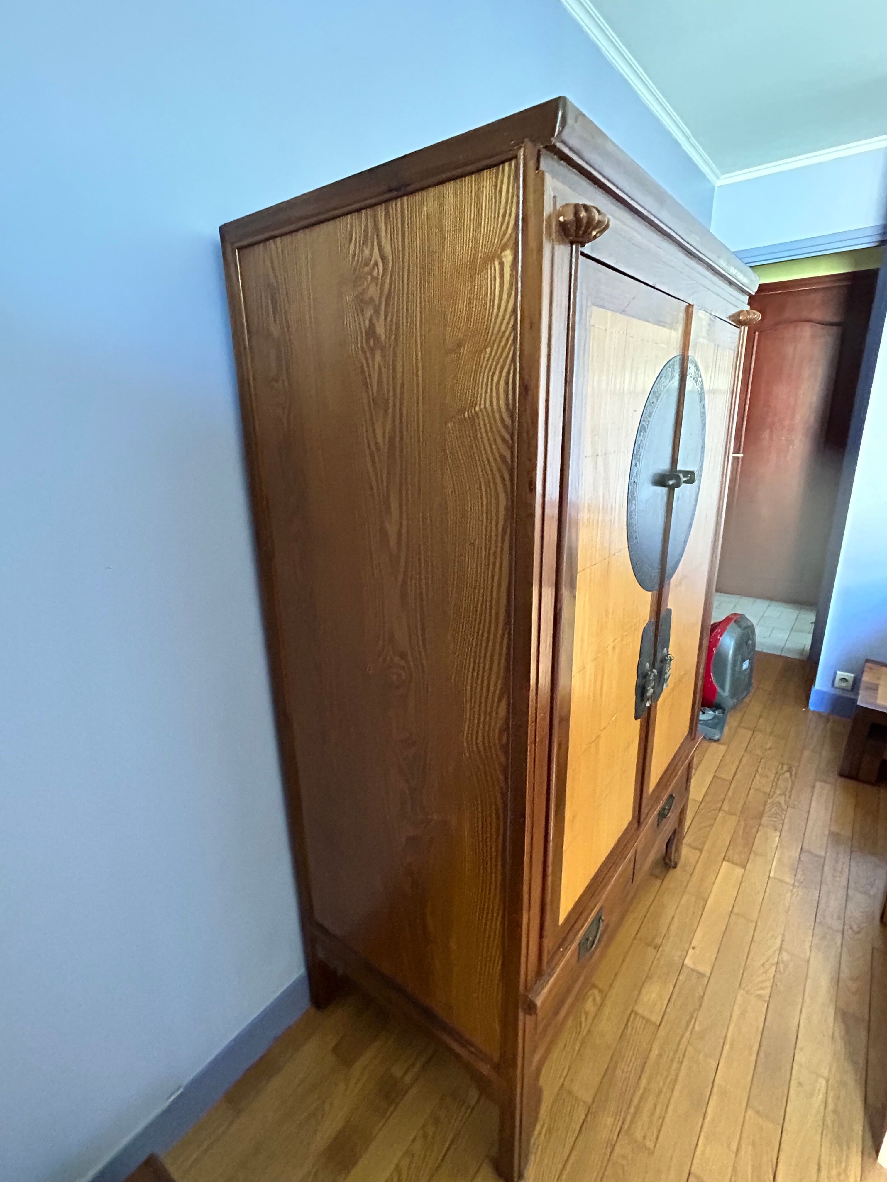 Rosewood, bronze and bamboo wardrobe La Maison Coloniale