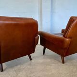 Vintage retro danish mid-century svend skipper club chairs in cognac leathe