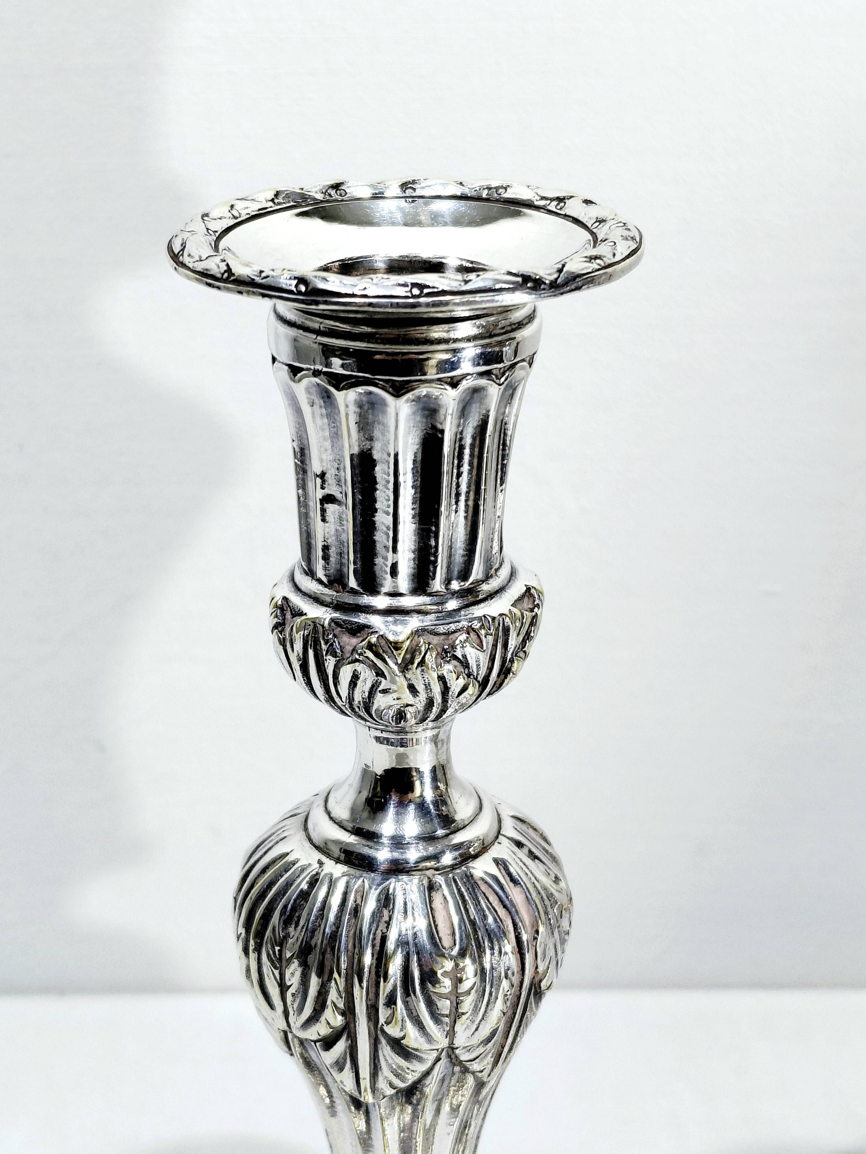 PAIR OF SILVERED BRONZE CANDLESTICKS