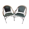 Duo de fauteuils anciens en fer forgé et osier