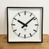 Black Industrial Square Wall Clock from Pragotron, 1970s