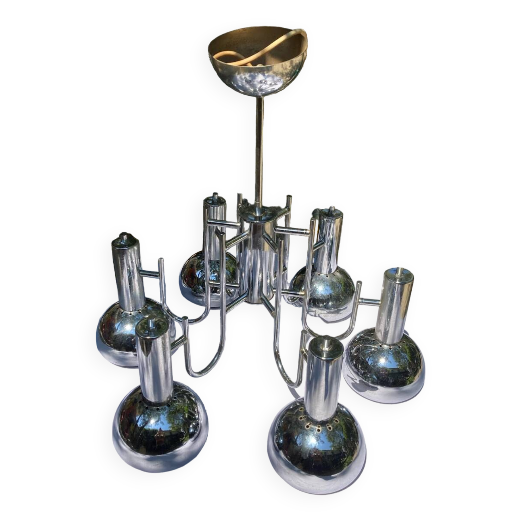 6-lamp vintage 70'S chrome pendant light