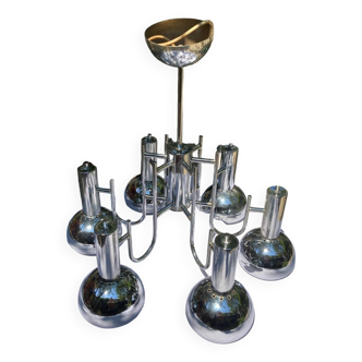 6-lamp vintage 70'S chrome pendant light
