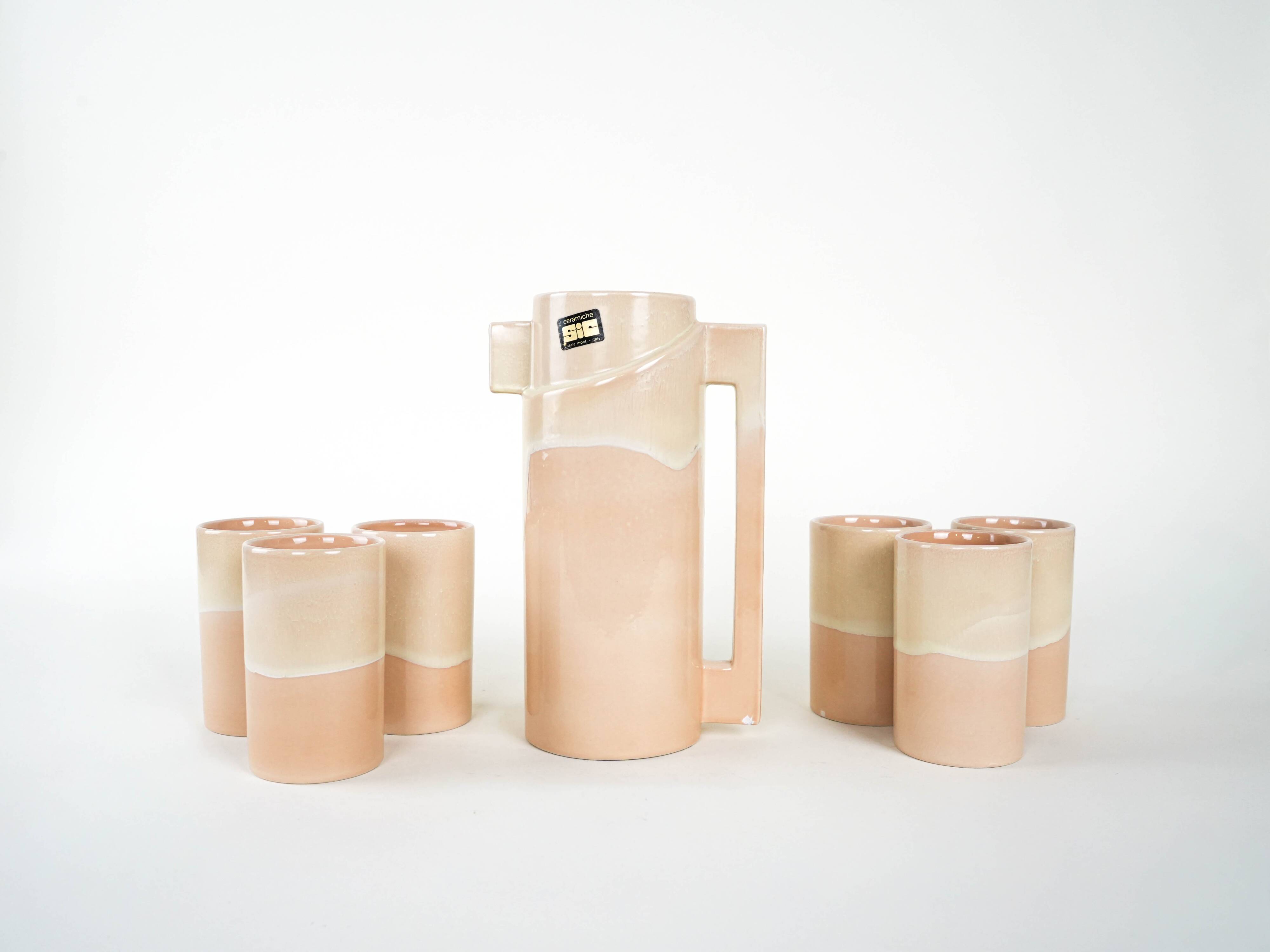 Ceramic jug and cup set, Italian design, 1960s, manufacturer: Ceramiche SIC