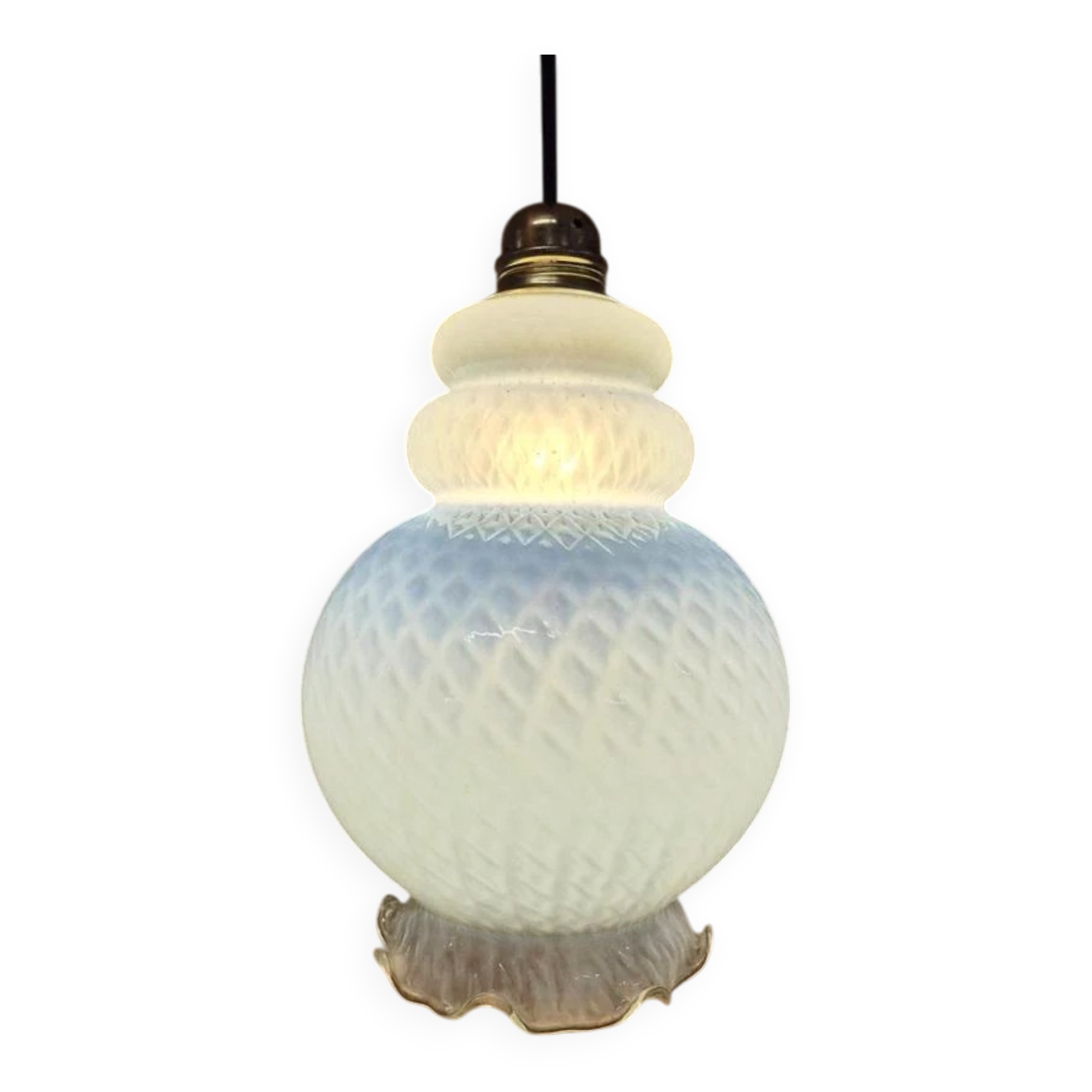 Vintage lampshade in light blue opaline glass – textured milky glass