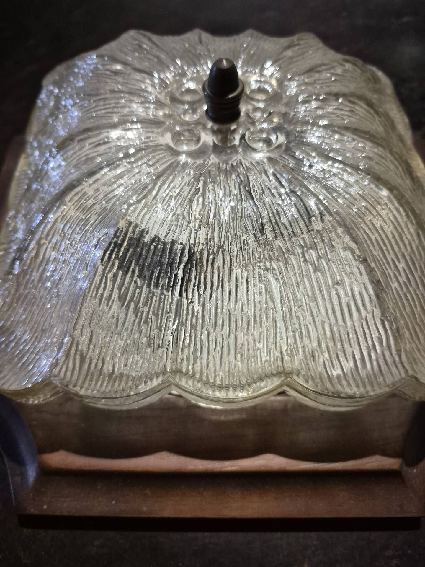 Wall ceiling lamp wood and (amber) glass 1960s moulded