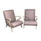 Chairs (pair) in curved rough oak and beige and brown woven mottled fabrics