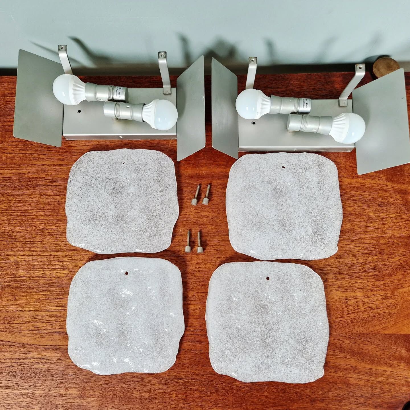 Pair of frosted glass wall sconces, Kalmar Francken, 1970