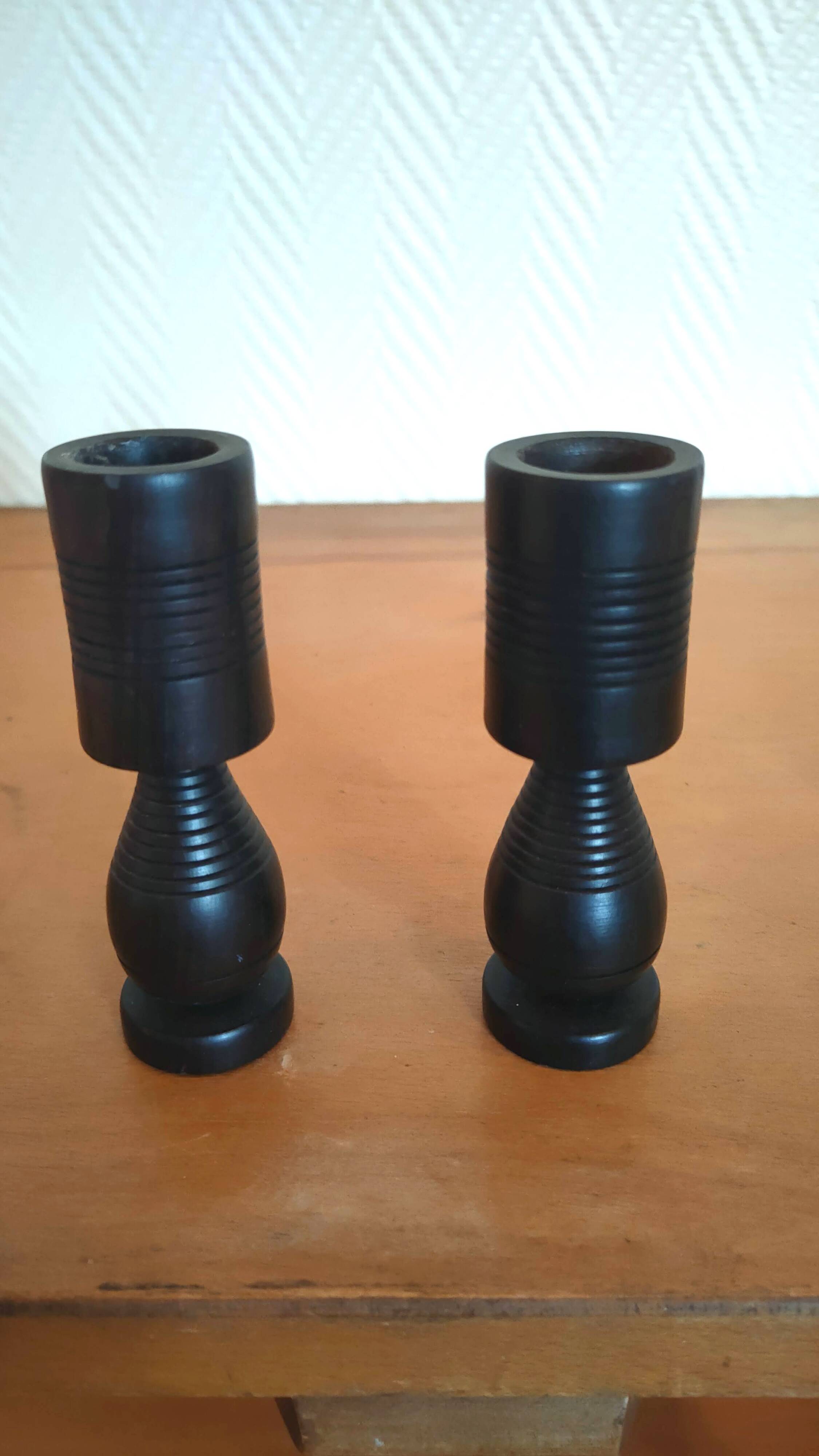 Pair of wooden candle holders design 60s 70s