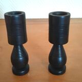 Pair of wooden candle holders design 60s 70s