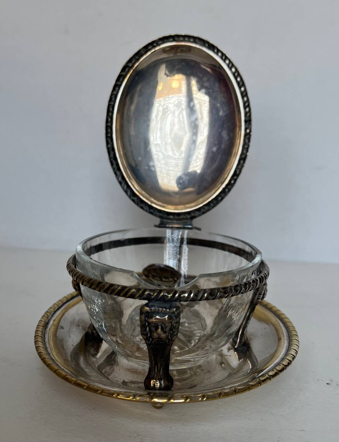 Glass and silver-plated sugar bowl