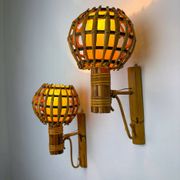 Pair of mid-century rattan wall sconces, Italy 1970s