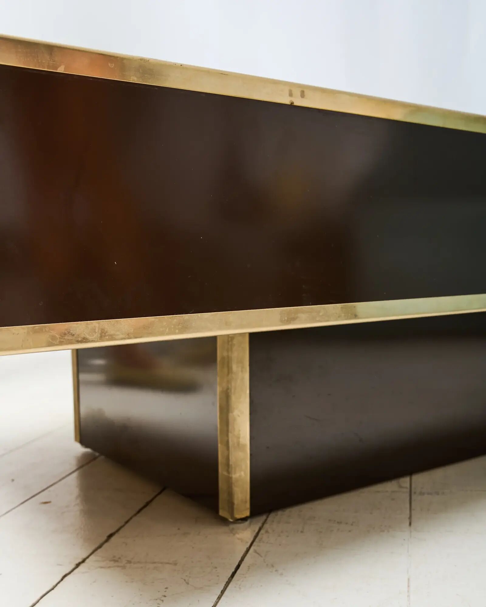 Table basse bar miroir et marron, Willy Rizzo, Cidue, 1970s