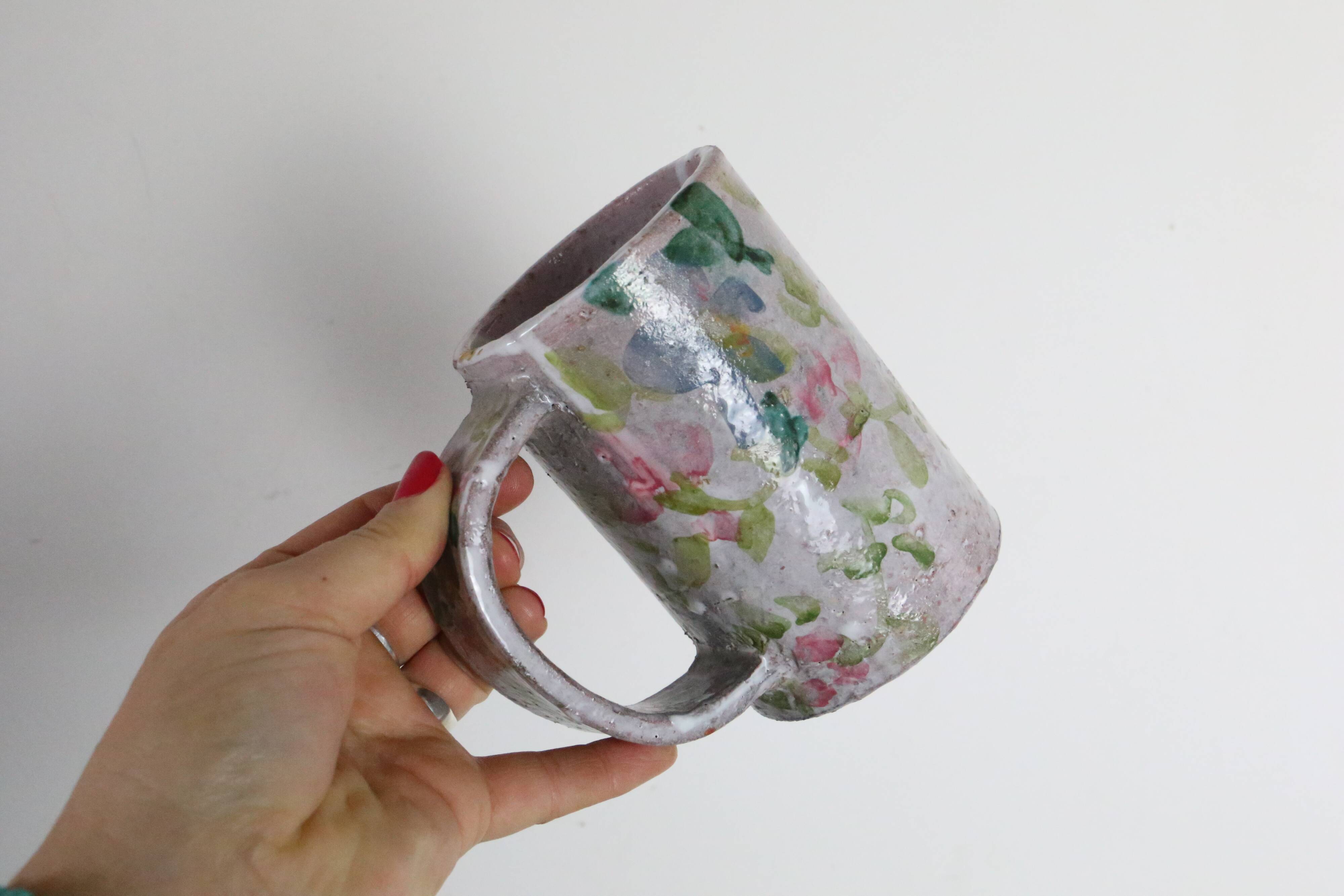 Set of 2 stoneware mugs, artisanal pottery, 1980