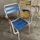 Vintage white metal and lacquered wood garden chairs from the 1970s — set of 3, multicoloured slats.